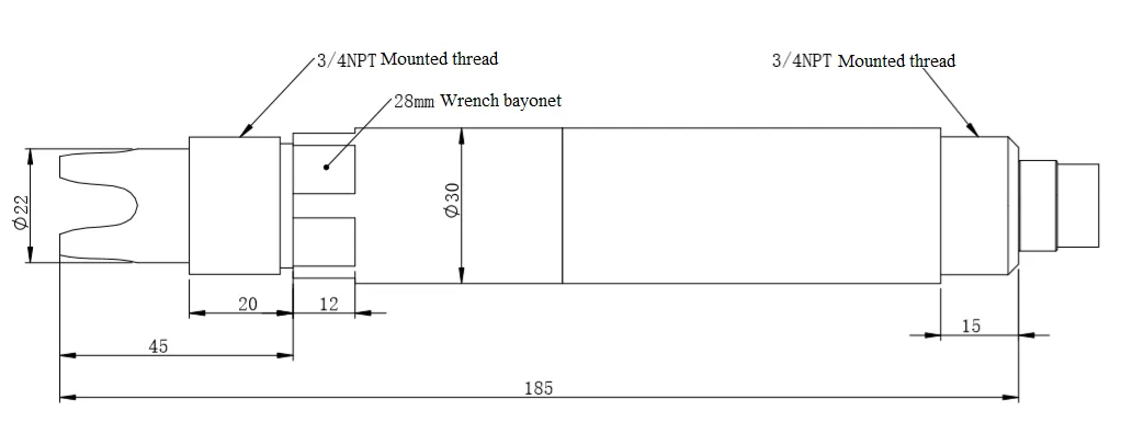 KWS-250 NH4-N Ammonia Nitrogen Sensor – Stainless Steel Casing dimension2