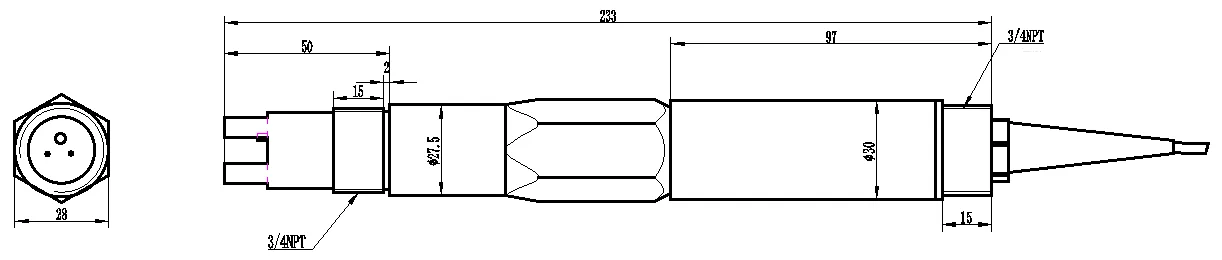 Dimensiones del sensor de cloro residual en línea KWS-3000