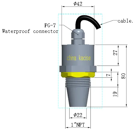 Dimensions du capteur à ultrasons KUS600