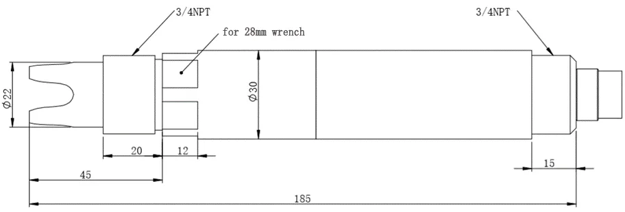 Afmetingen van de KWS-750 online pH-sensor