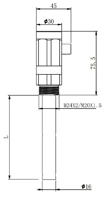 Dimensiones del transmisor de nivel capacitivo KSLV605 sin pantalla