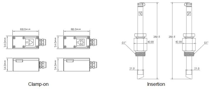 KUF100B: misuratore di portata a ultrasuoni economico a tempo di transito - Dimensioni 2
