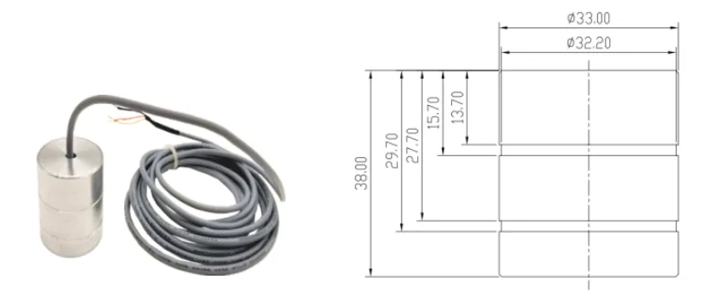 KUS-W33 مستشعر تجنب العوائق تحت الماء - الأبعاد 1