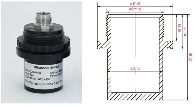 KUS-W36 Dimensión del sensor de distancia subacuática