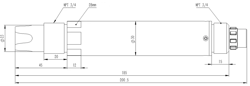 Dimensiones del sensor de cloro residual en línea KWS-3500