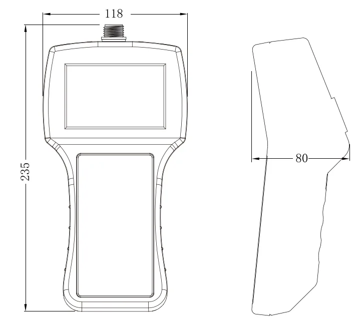 KWS-990P: plano de dimensiones generales del controlador portátil para sólidos en suspensión