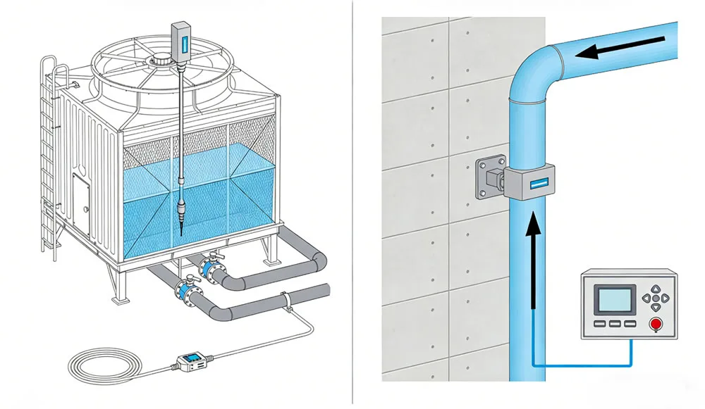 Industriële chloride sensor installatie in koeltoren